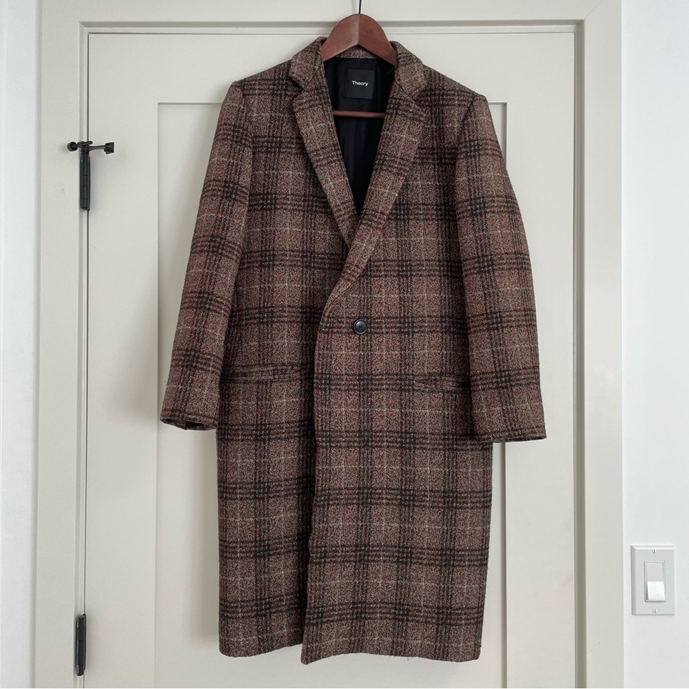 Theory Multicolor Brown Plaid Coat